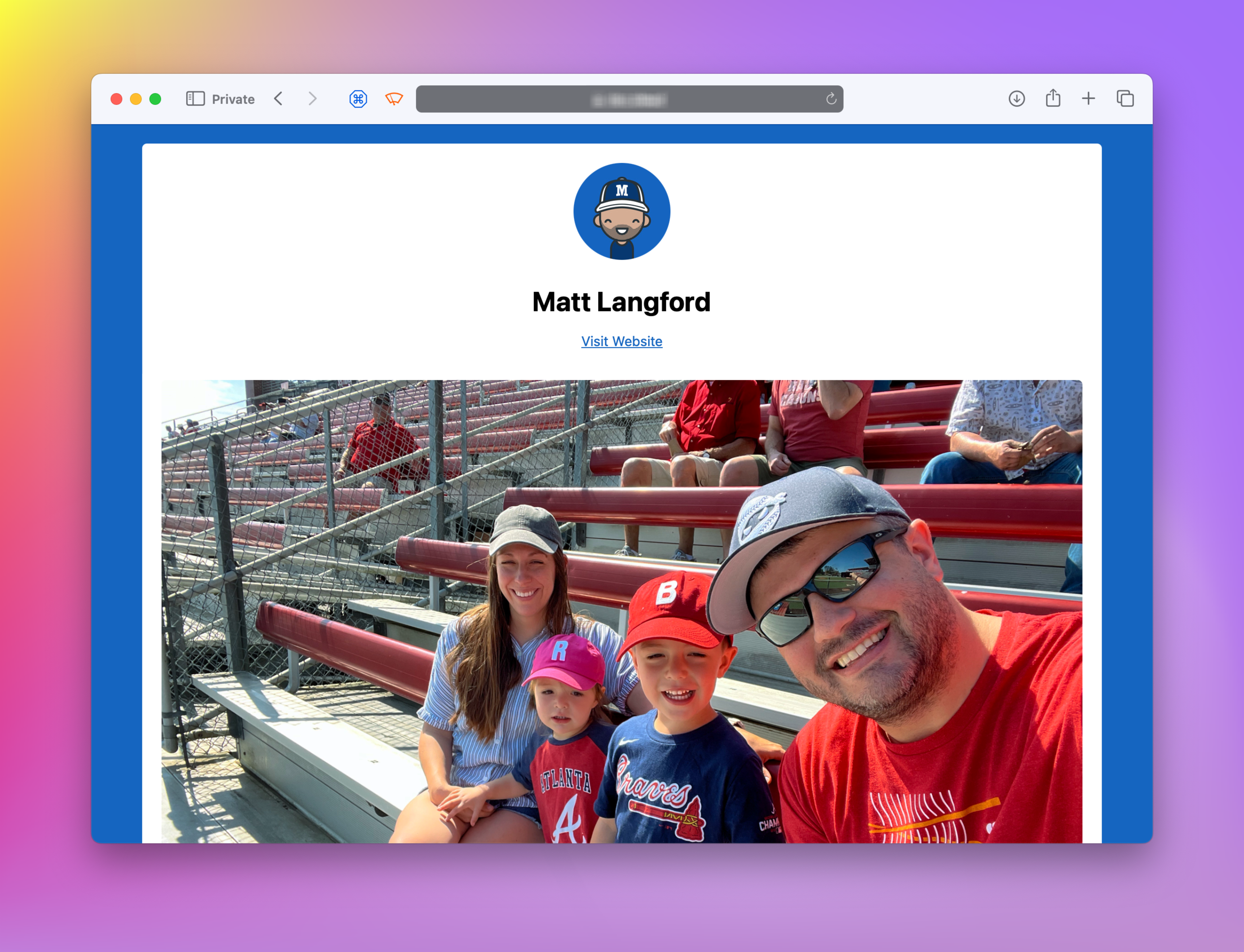 Screenshot of my personal branded file sharing landing page.