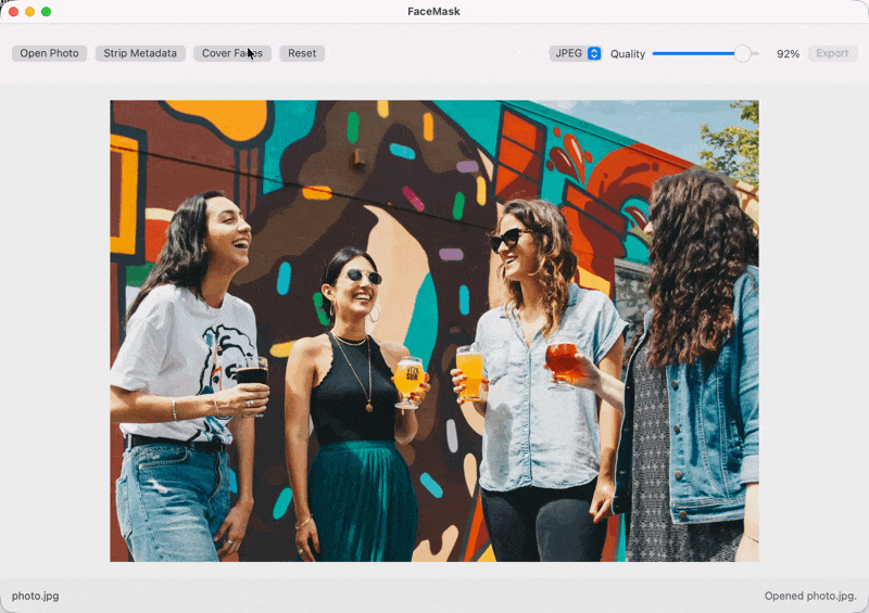 FaceMask detecting faces and placing emoji covers on a photo