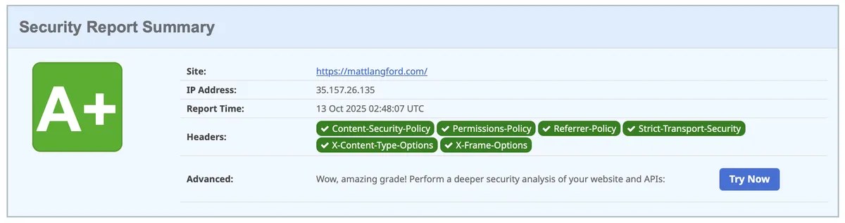 Security headers score
